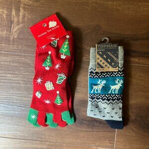 Christmas holiday socks bundle (2 pk) reindeer secret santa office stocking